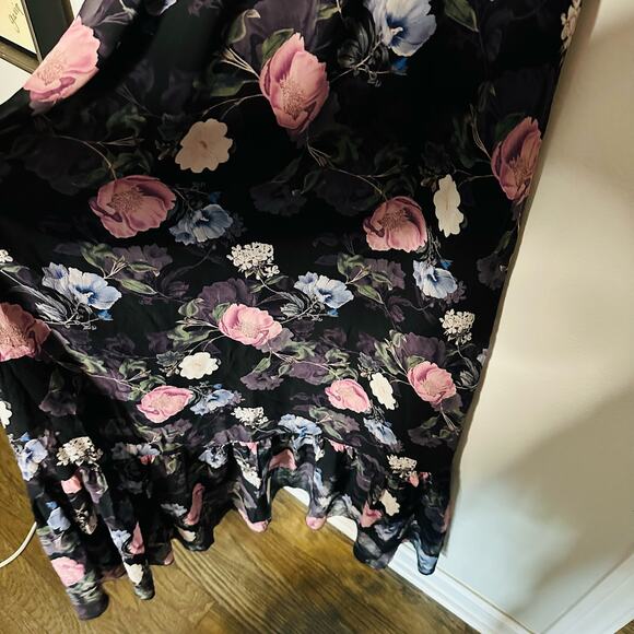 Nicholas Black Purple Floral 100% Silk Square Neckline A-Line Maxi Dress size 10 - Picture 6 of 14